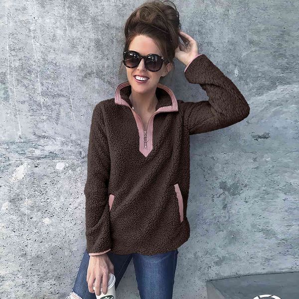 

women casual oversized fluffy hoodie christmas zip up faux fur winter fleece sweatshirt hoody ladies pullover_yw_rw, Black