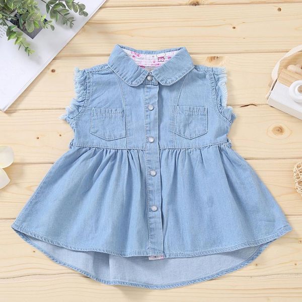 

girl's dresses toddler kids baby girls summer dress ruffled button denim mermaids tail princess born girl clothes, Red;yellow