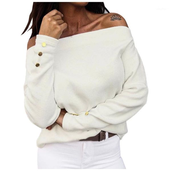 

ladies european and american fashion simple button long-sleeved strapless women's shirt casual winter long sleeve blouses & shirts, White