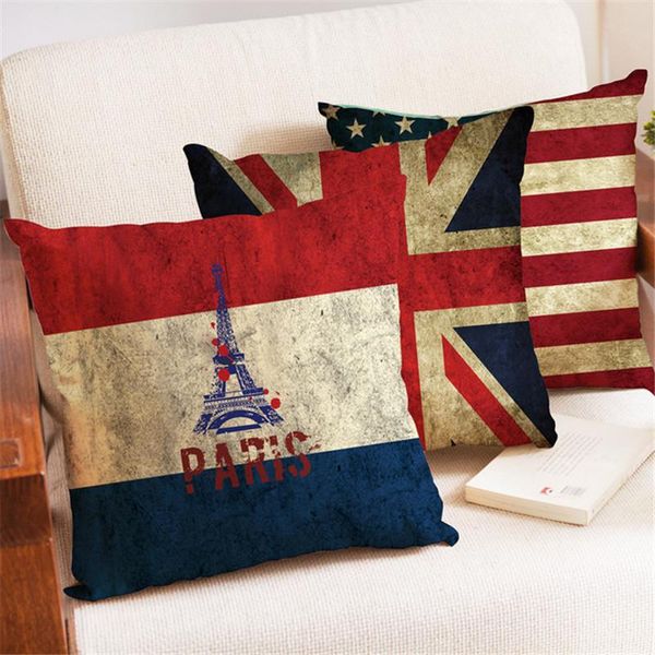 

cushion/decorative pillow 45x45cm retro uk us flag printed cushion cover case cotton linen sofa home office car chair seat decor