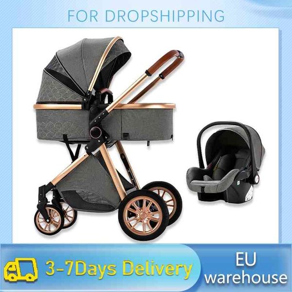 

multi-functional 3 in1 baby stroller high landscape can sit reclining light folding two-way eggshell design babies