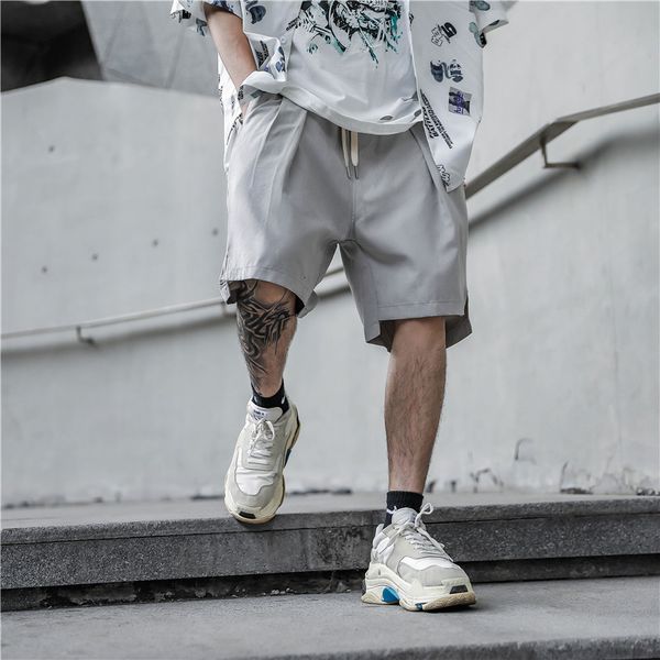 

shorts 5color summer thin quick-drying crotch streetwear men oversized hip hop homme bermuda drawstring joggers shorts, White;black