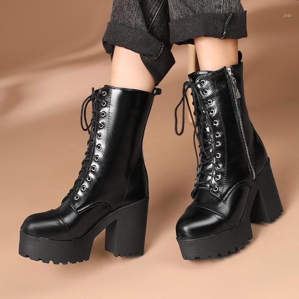 

boots big size lace up women woman winter shoes botas1, Black