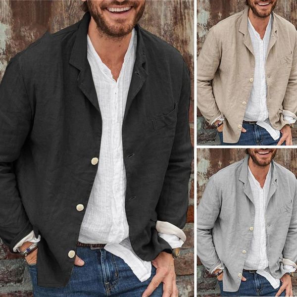 

european american men 's clothing loose jacket casual spring autumn cotton and linen leisure men's suits & blazers, White;black
