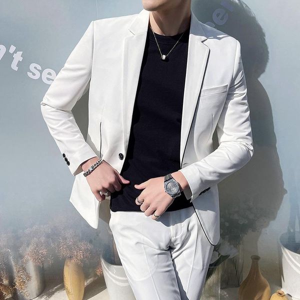 

spring men's suit two piece fashion edging host dress night club boys slim suits & blazers, White;black