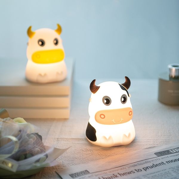 

creative and lovely cow silicone colorful night give gift bedroom bedside sleep with patting atmosphere led table lamp