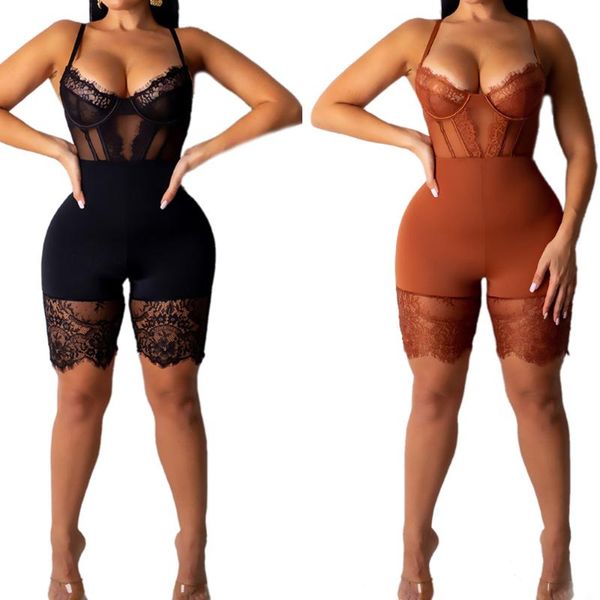 

women's jumpsuits & rompers summer polyester playsuits women sling lace bodysuit ladies jumpsuit spaghetti strap perspective romper, Black;white