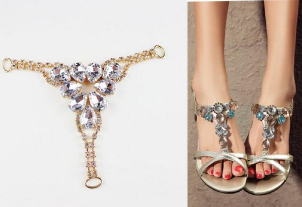 5 pezzi triangoli placcati oro + trasparente a goccia cristallo strass perline bikini connettori / fibbia catena di metallo abbigliamento borse scarpe fibbie