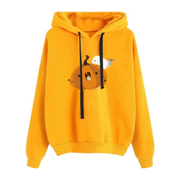

women's hoodies & sweatshirts hoodie casual fashion funny pumpkin print long sleeve pullover polerones de mujer dropping ship, Black