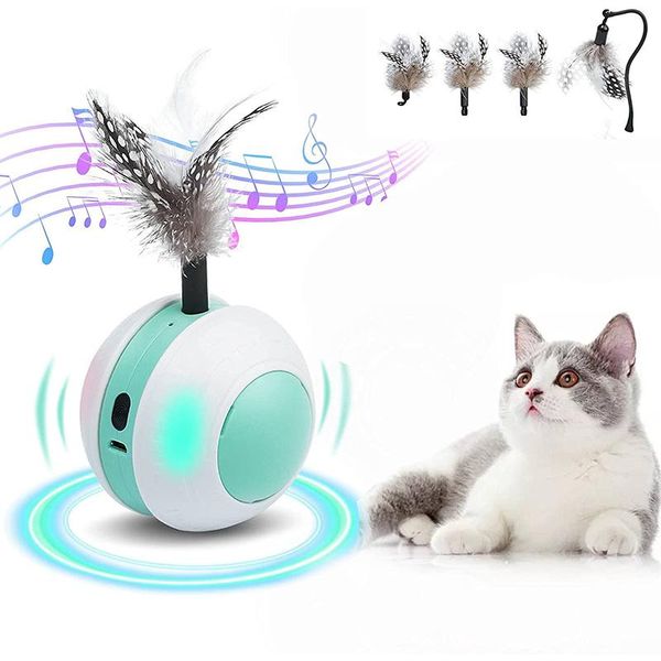 

cat toys usb charging pet electric rolling ball toy interactive automatically rotate light feather pets supplies