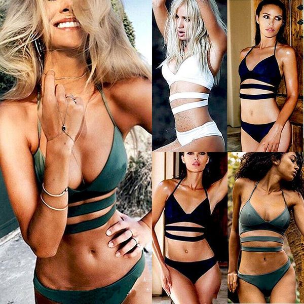 

women's swimwear womens bikini set bandage push-up padded swimsuit bathing brazilian, White;black