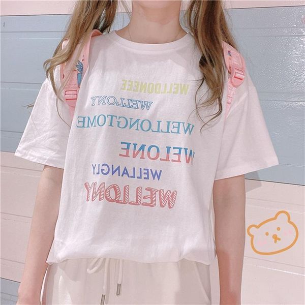 

short sleeve soft sister t-shirt wild pullover cute letter print summer girlish style loose women preppy women's, White