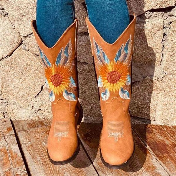 

women mid calf western boots round toe knee high wear-resisting ladies fashion leather motorcycle botas de mujer, Black