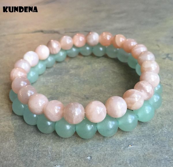 8mm Set di 2 Bead s Fashion Women Rosa Verde Bracciale in pietra naturale Best For Love Regalo di Natale