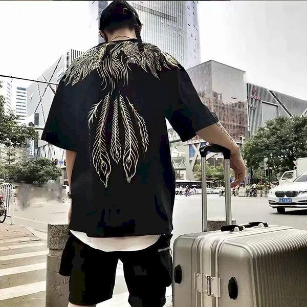 

gold phoenix print hip hop vintage &tees mens casual t-shirts streetwear couple wear pullover dropshipping t-shirts gothic, Black