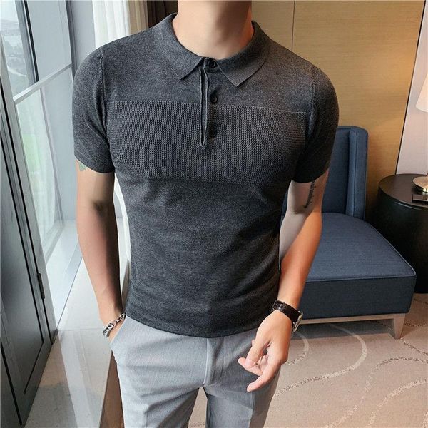 

men's polos korean mens shirt men summer solid color short sleeve knitted breathable para hombre, White;black