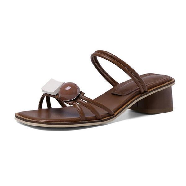 

slippers concise shallow girl's sandals genuine leather 4cm med heels women's summer casual office lady shoes woman nrt2, Black