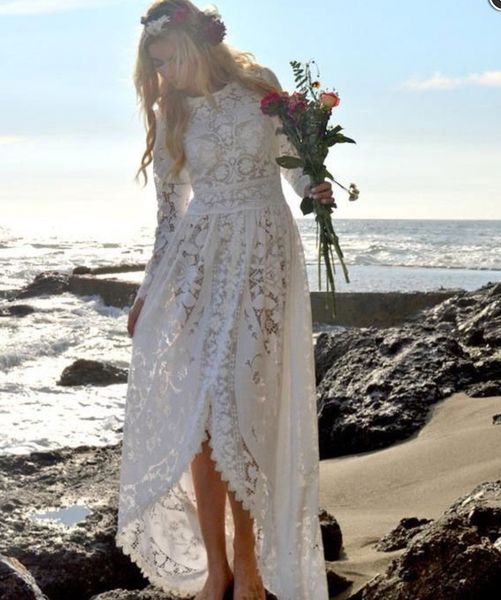

beach wedding dresses bridal gown lace with full sleeves, White