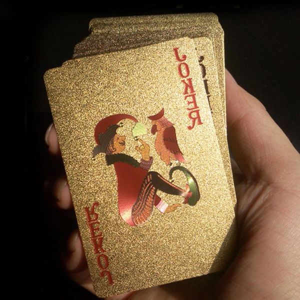 

gold playing cards poker game deck foil set plastic card waterproof magic jugando a las cartas for gift party favor