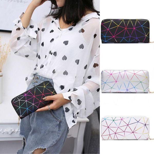 

wallets wallet fashion women card holder ladys purse long bifold leather clutch geometric handbags, Red;black