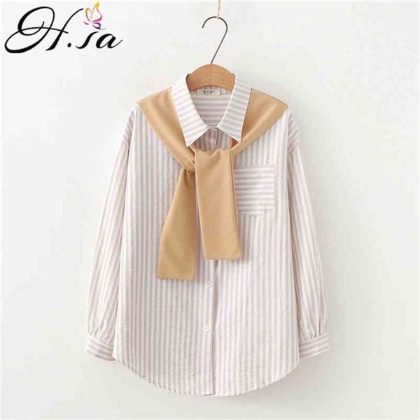 

hsa shirts women striped shaw colorful long sleeve casual spring daily outwear womens shirt students harajuku chic 210430, White