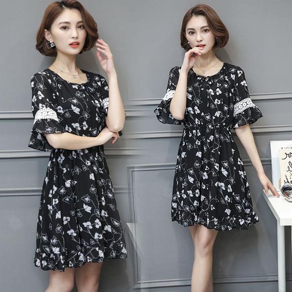 

maternity dresses 2021 summer women's fashion loose floral chiffon dress, White