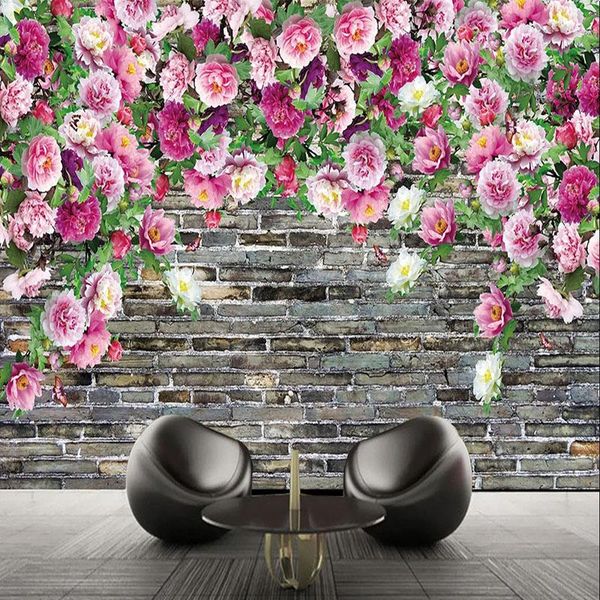 

wallpapers custom self-adhesive wallpaper 3d brick wall peony flowers po murals living room tv sofa bedroom background papers