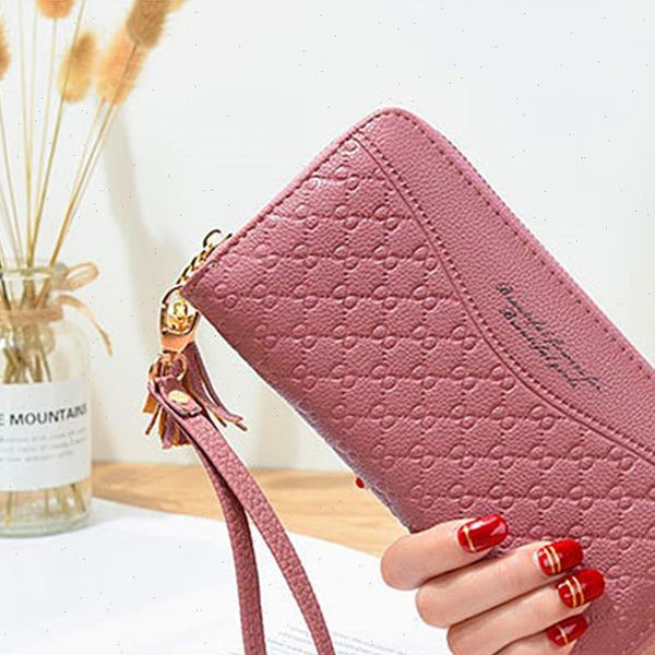 

women wallets long creative female card holder pu wallet coin purse girls fashion envelope tassel money leather bag, Red;black