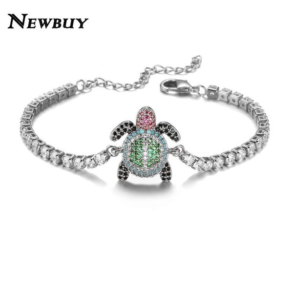 

luxury full zirconia chain bracelet fashion colourful cz tortoise charm bracelets for women party jewelry gift, Golden;silver