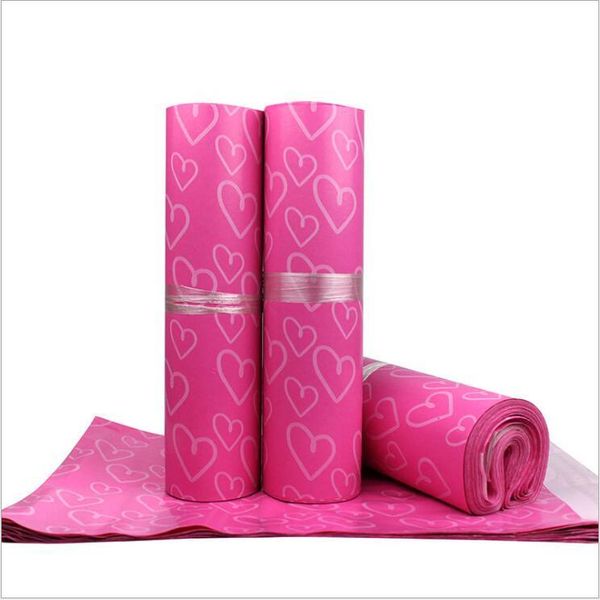 

50pcs/pack pink heart plastic logistics courier bag self adhesive seal poly pouch waterproof packing envelopes bags