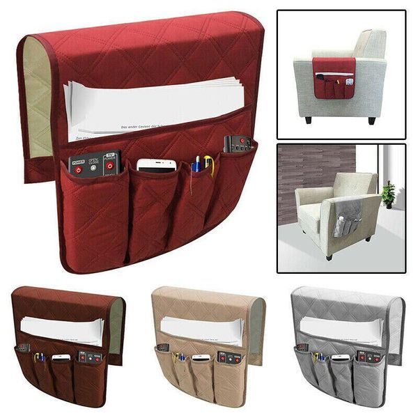 

storage bags 5 pockets sofa chair arm rest organiser tray armchair caddy holder soft durable geometric design convenient
