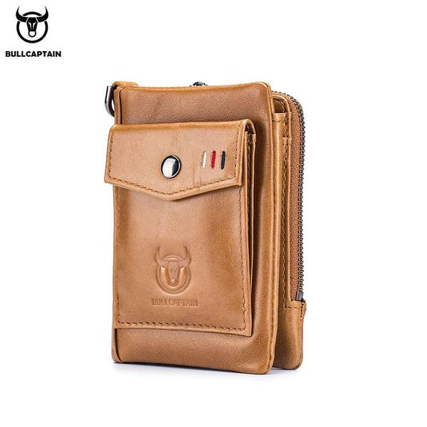 

bullcaptain genuine leather, men's wallet, double coin purse, small mini card holder, pocket, business wallets, Red;black