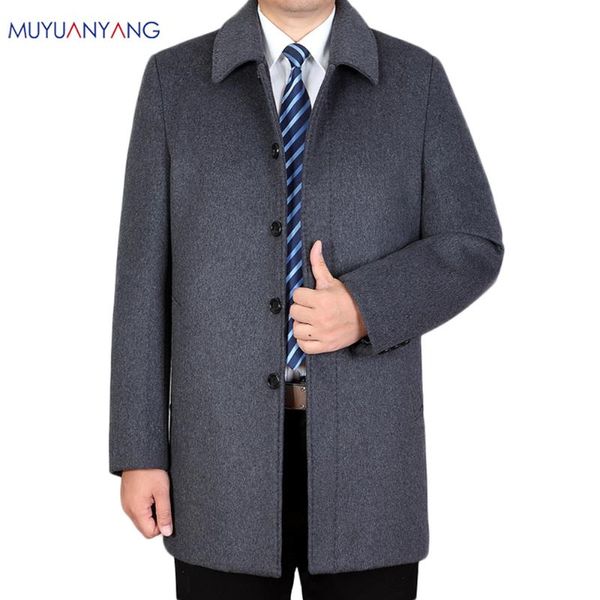 

men's wool & blends mu yuan yang winter woolen jackets turn-down collar man overcoat 2021 casual men jacket 3xl 4xl large siz, Black