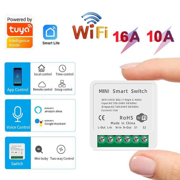 

smart home control mini tuya wifi diy switch white 16/10a 2 way module light timer work with alexa google life app