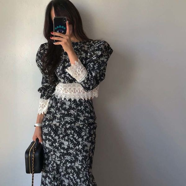 

around neck full women's blouse lace thin waist mermaid skirt two pieces spring joint, White