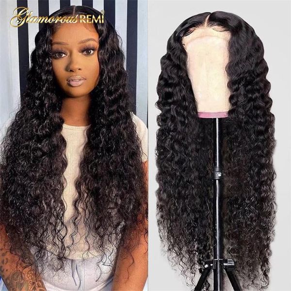 

lace wigs deep curly front wig brazilian human hair natural color 4x4 for women preplucked density 180, Black;brown