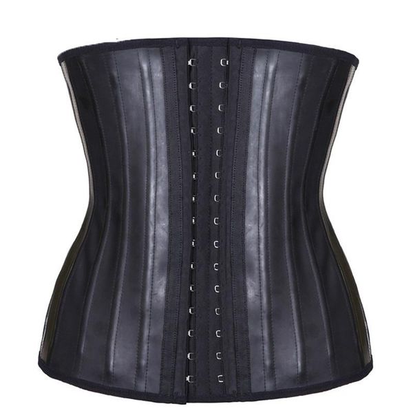 

waist support latex trainer corset belly slim belt body shaper modeling strap 25 steel boned cincher, Black;gray