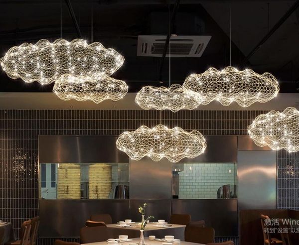 

modern iron mesh cloud ceiling lamp led starry sky hand-woven creative simple decorative fishing chandelie pendant lamps