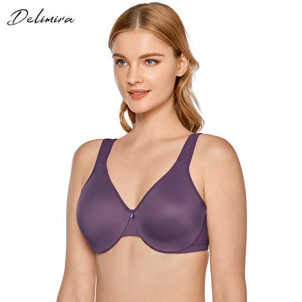 Sutiã sem emenda de Delimira Mulheres Plus Size Suave Figura Full Underwire Confortável Minimizador Bras Brassiere 210623