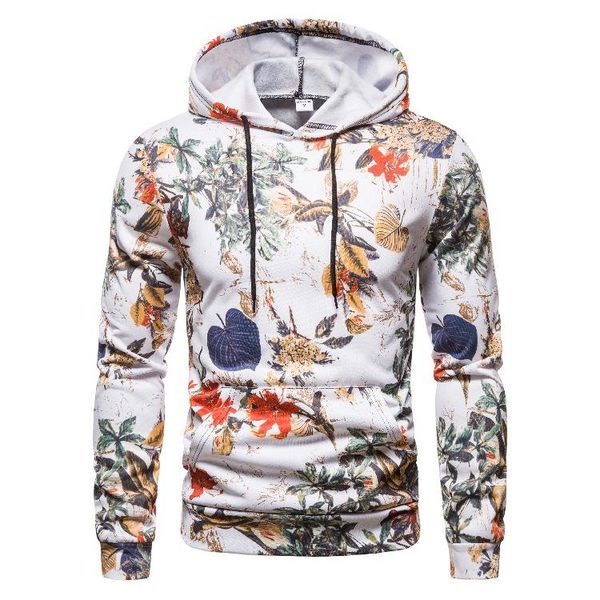 

sale plus size men fashion floral printed hoodie graphic pullover hoodies men's & sweatshirts, Black
