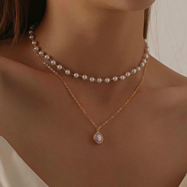 

Pendant Necklaces Sweet Pearl Necklace Choker Colar Fashion Double Layer For Women Jewelry & Pendants Charms Jewellery Colares, Silver