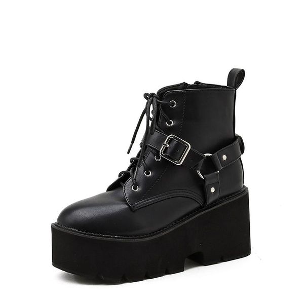 

boots 2021 winter shoes women lace up platform motorcyle zip booties sewing ankle female botines mujer ljb260, Black