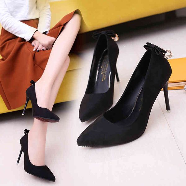 

sandals spring and autumn sweet lace bow high heels shallow mouth stiletto single pointed female work shoes, Black