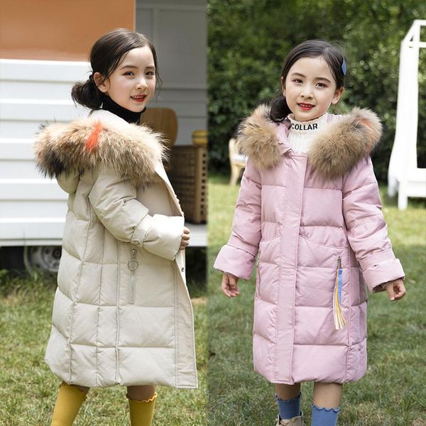 

coat 2021 girls winter down jacket thicken coats clothes parka real fur hooded russian kids long overcoat clothing snowsuit, Blue;gray