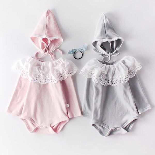 

newborn romper 100% cotton long sleeve boy infant clothes with hat lace baby jumpsuit for girl, Blue
