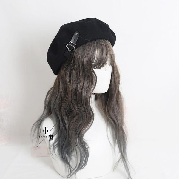 

beanies love metal beret black women's autumn and winter woolen retro elegance painter cap hat