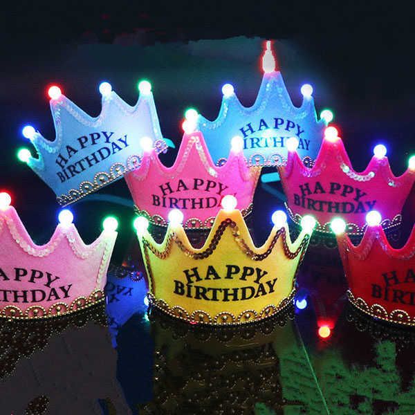 

led luminous happy birthday party hats cute king cap princs crown baby shower decorative suppli boy girl gifts