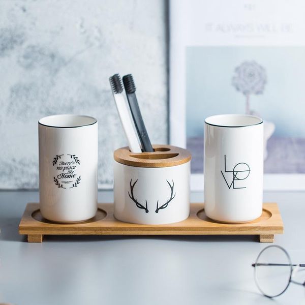 

bath accessory set ceramic bathroom accessories soap dispenser cup toothbrush holder with bamboo tray couples tooth mug