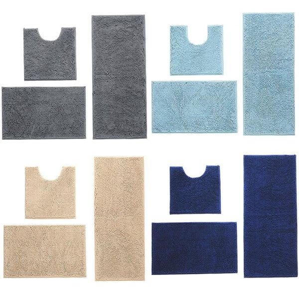 

3pcs bathroom rug set non slip chenille bath rugs washable absorbent plush shaggy mats for tub,toilet,shower