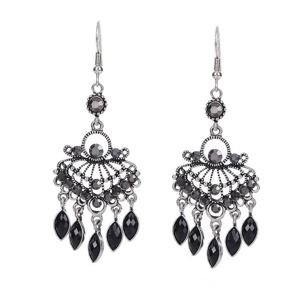 

dangle & chandelier boho elegant women's crystal ladies dangle earrings orecchini jewelry retro black flower jhumka earrings, Silver